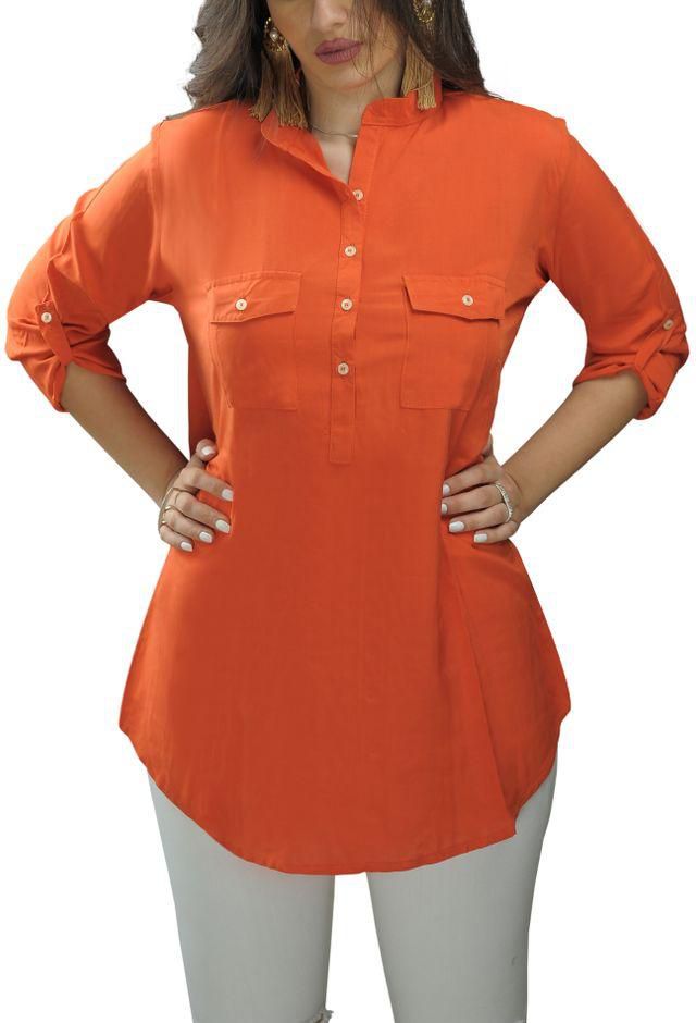 Casual Solid Voile Blouse - Orange