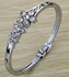 Grace Silver Plated Double Flower Carve Crystal Chain Link Bangle Bracelet