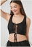 FOREVER21 Women Mesh Lace-Up Crop Top XS Black