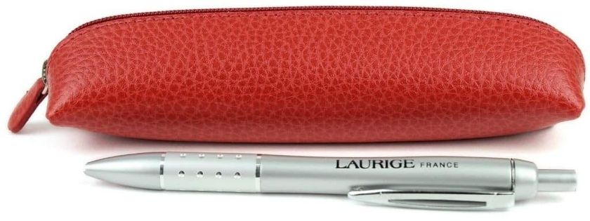 Laurige Small Leather Pen Holder with Zipper, Red