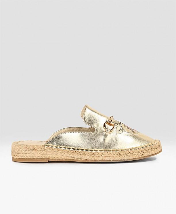 Gold Embroidered Espadrille Mules