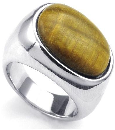 Simple brown stone stainless steel ring size 10
