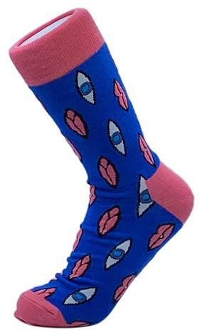 Printed Cotton Long Socks Blue/Pink