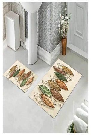 Non-Slip Velvet Bathroom Set 2 Pieces - Leaves Design Leaves design 50*70cm