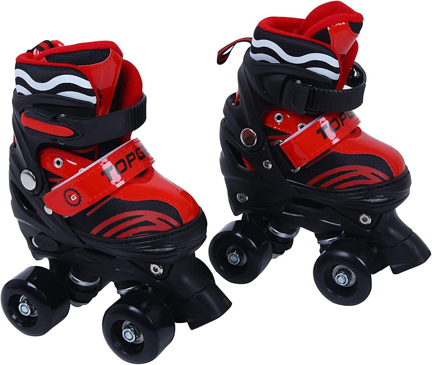 Top Gear Roller Skates Shoes, TG 9008, Adjustable For Kids, Double Row 4 Wheel With All Wheels, Fun For Kids, Red, Small