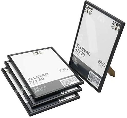 Ikea YLLEVAD Black A4 21x30cm Lightweight Photo Frames, Plastic & Paperboard - Set of 4