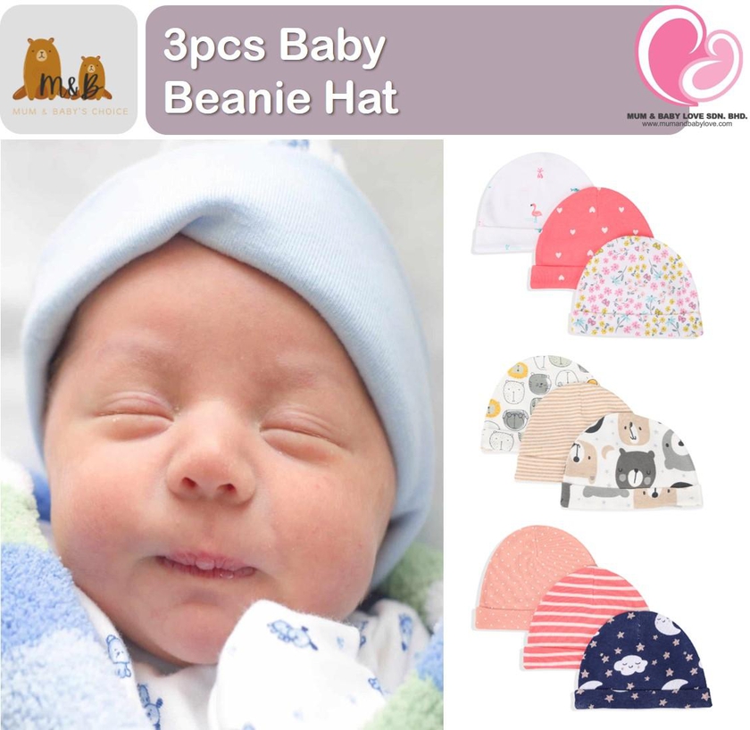 Sunnozy 3pcs Baby Hat Newborn Beanie Hat Baby Boy/Girl - 6 Options