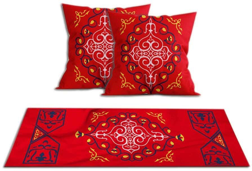 Get Velvet Runner Tablecloth Ramadan Pattern, With 2 Cushion Covers - Multicolor with best offers | Raneen.com