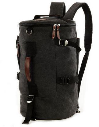 Men Big fashion Cylindrical backpack Canvas Leisure bag Travel Bag School bag My15 black