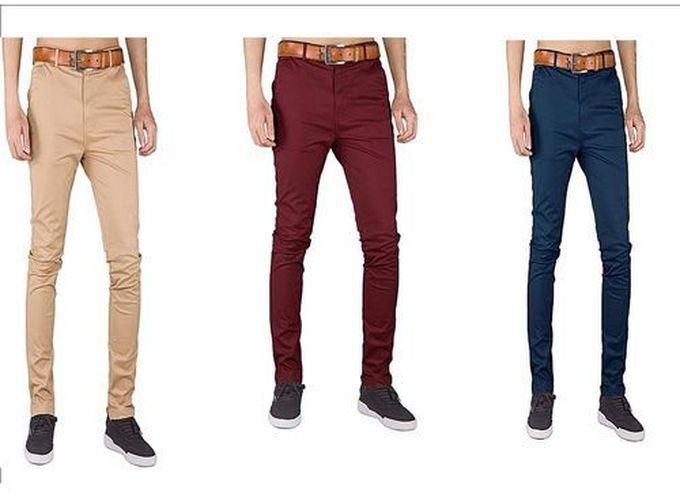 Fashion 3 Pack Stretch slim fit khaki pants; Maroon,Navy blue& Beige