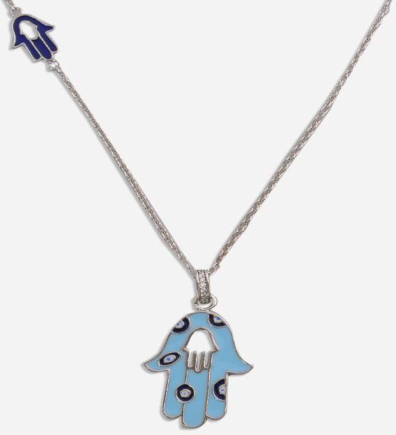 Double Hand of Fatime Evil Eye Necklace - Blue