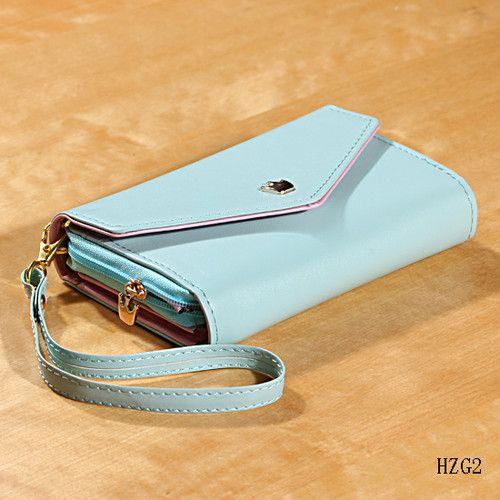 Crown Envelope Leather Case Purse Wallet For Iphone 4 4s 5 For Samsung Galaxy S4 Iv I9500 I9300 - Light Blue