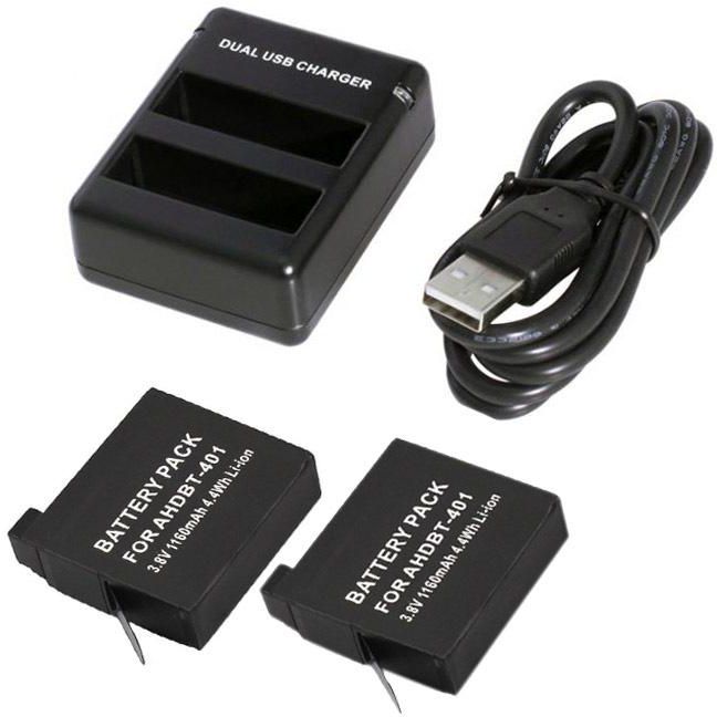 Two Batteries & USB Dual Battery Charger for GoPro Hero 4 AHDBT-401