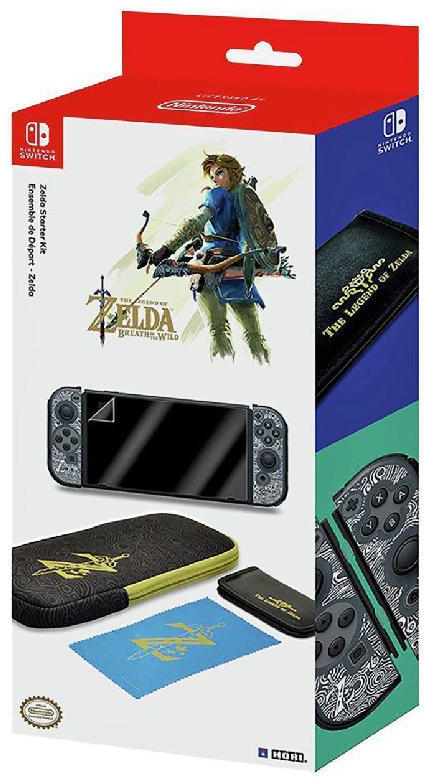 HORI Legend of Zelda Breath of The Wild: Essential Starter Kit Soft Pouch;Leatherette Game Card Case;Joy-Con Grips;Screen Protector;Cloth