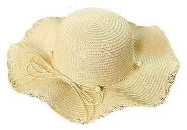 قبعة للشمس مزينة باللؤلؤ بيج