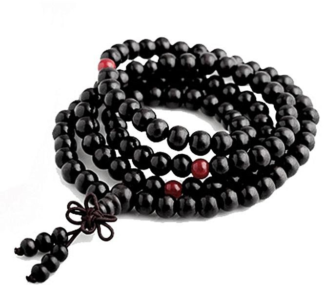 Sunshine Buddhist Buddha Meditation Sandalwood 108 Prayer Bead 6mm Mala Bracelet Necklace-Black