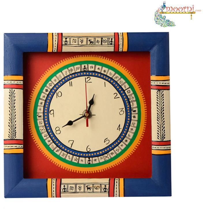 Moorni  Warli Handpainted Clock 10 Inch Red