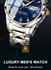 Luxury Men's Watches Stainless Steel Strap Quartz Waterproof Blue