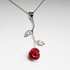 Red Stone Flower Pendant Necklace Silver Platinum