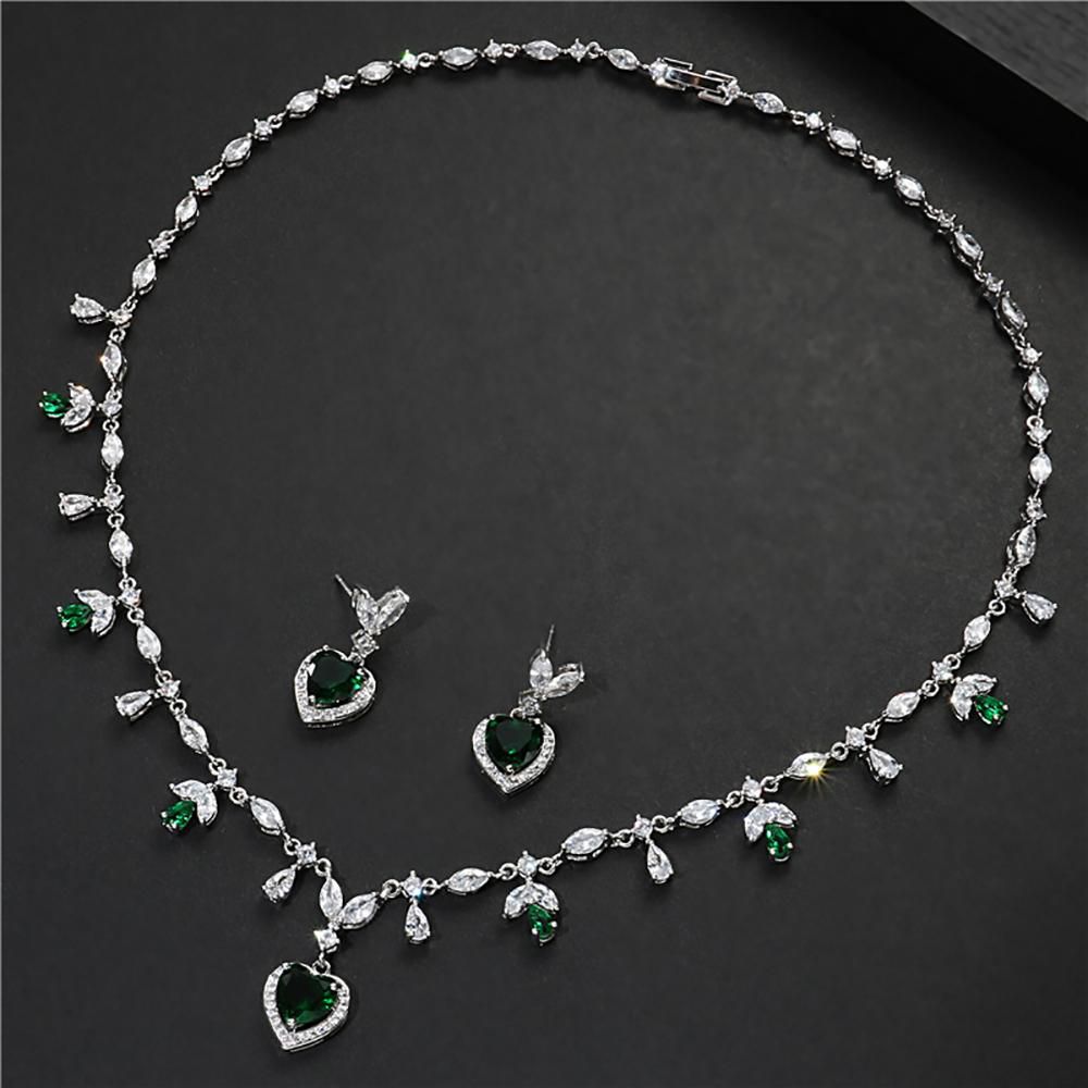 Heart Shape Jewelry Necklace Set (Emerald Green)
