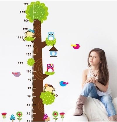 ملصقات جدارية بتصميم مقياس الطول مزين بحيوانات البوم والقرد لغرف الأطفال من البولي فينيل كلوريد يمكنك لصقه بنفسك متعدد الألوان 60x90سنتيمتر