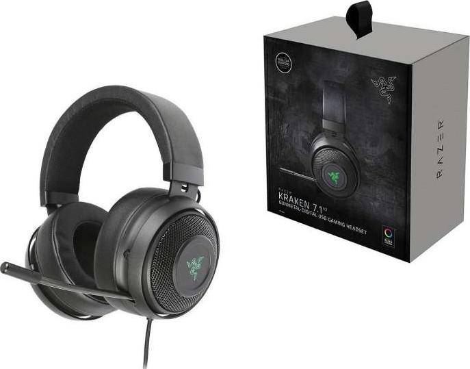 Razer Kraken 7.1 V2 Oval Ear Cushions Noise Isolating Surround Sound Digital Gaming Over-Ear RGB Headset with Mic (Gunmetal Grey) | RZ04-02060400-R3M1