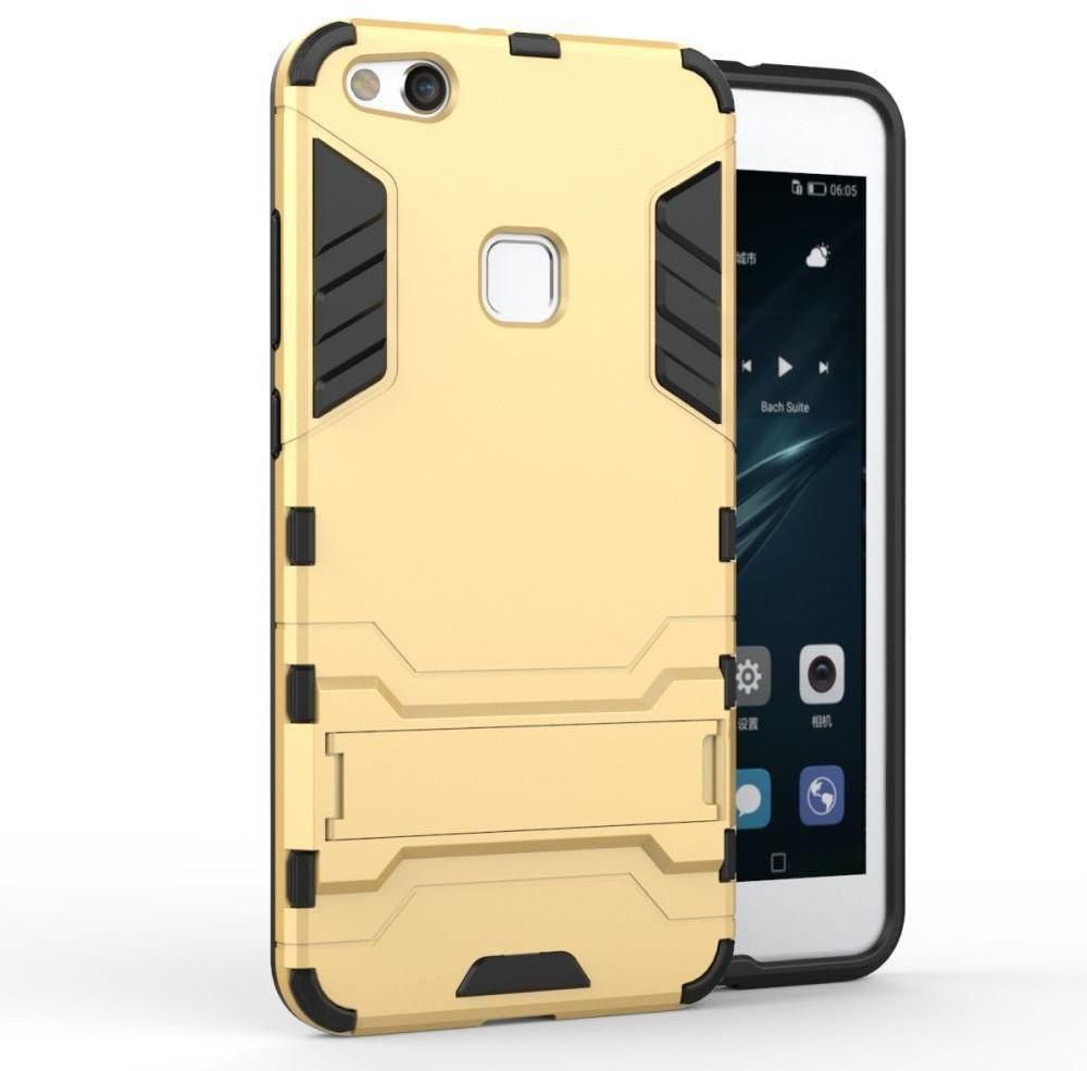 For Huawei P10 Lite - Cool Plastic TPU Kickstand Combo Cover Case - Gold
