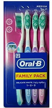 Oral-B Delicate White Medium Family Manual Toothbrushes Pack of 4 - Multi-Colored