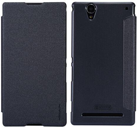 Nillkin Sony Xperia T2 Ultra D5322 D5303 Sparkle Leather Cover Case With Screen Protector - Black