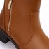Dejavu Round Toecap Zipper Leather Ankle Boots - Camel