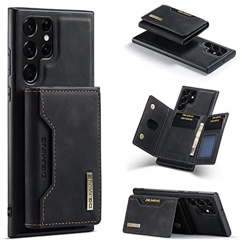 Wallet Case for Samsung Galaxy S22 Ultra, DG.MING Premium Leather Phone Case Back Cover Magnetic Detachable with Trifold Wallet Card Holder Pocket for Samsung Galaxy S22 Ultra (Black)