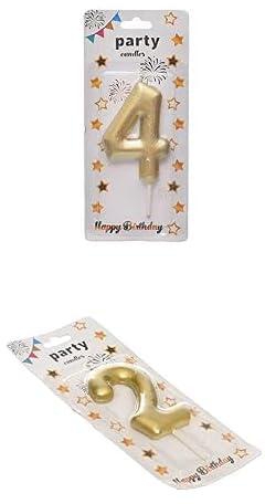 Large birthday glitter candle with number 4 design for cake decoration - gold + Large birthday glitter candle with number 2 design for cake decoration - gold