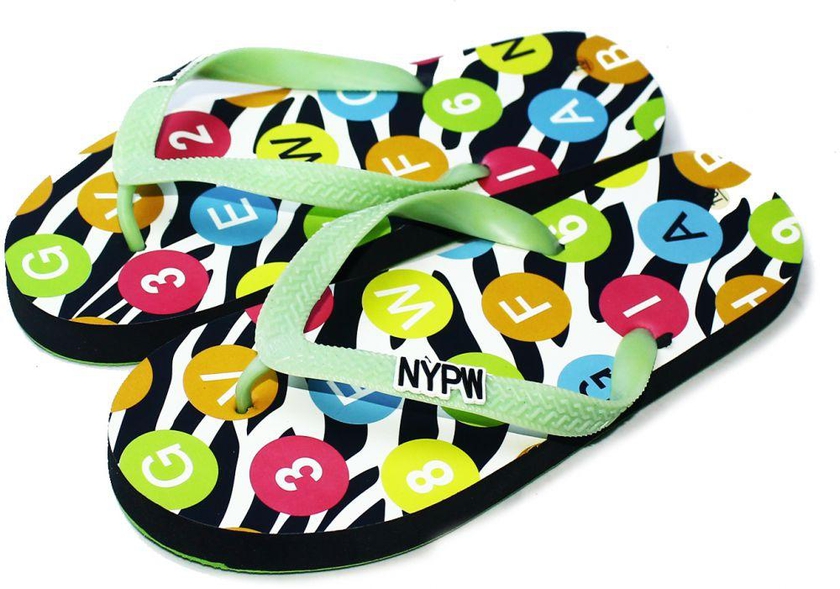 P&W New York Women's Casual Green Rubber Flip flops Slippers, Colorful Zebra Print 8 M US