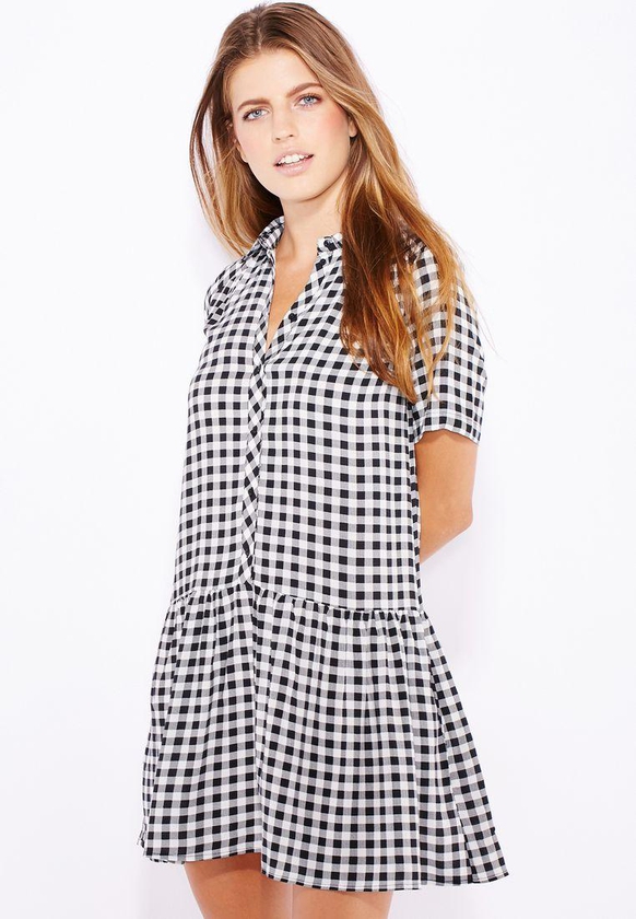 Button Detail Checked Dress