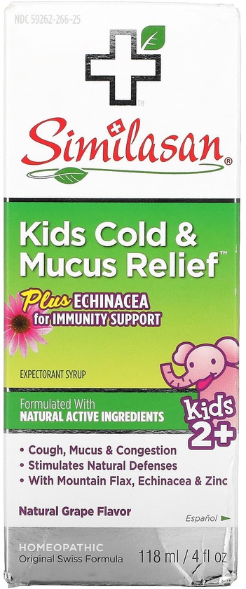 Similasan (سيميلاسن)‏, Kids Cold & Mucus Relief، للأطفال +2، عنب طبيعي، 4 أونصات سائلة (118 مل)