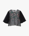 Black Plumeti Floral Embroidered Blouse