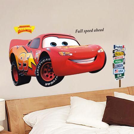 3d Cartoon Removable Wall Decal Sticker Red Car Mcqueen Bedroom Wall Decoration Art For Boys Kids