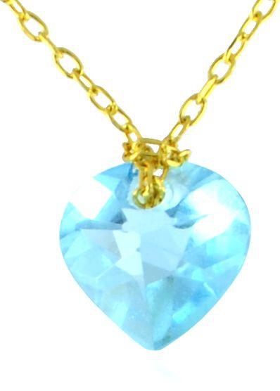 Vera Perla 10K Yellow Gold 7mm Heart Cut Sky Blue Topaz Necklace, 40cm