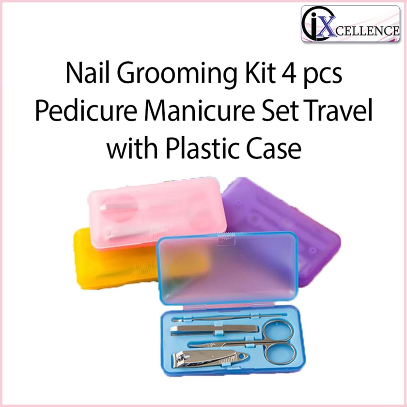 【IX】 Nail Grooming Kit 4 pcs Pedicure Manicure Set Travel with Plastic Case (Random Colors)