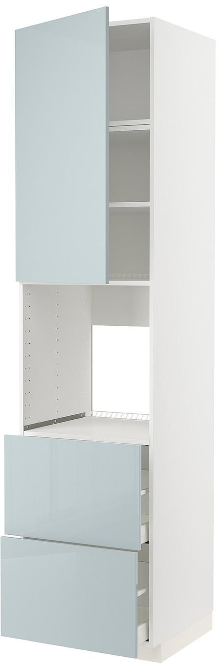 METOD / MAXIMERA High cabinet f oven+door/2 drawers - white/Kallarp light grey-blue 60x60x240 cm
