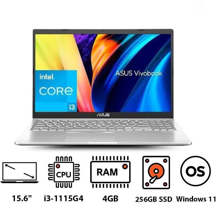 Asus Vivobook X1500EA-EJ003W Laptop, Intel Core i3-1115G4, 15.6 Inch, FHD Display, 256GB SSD, 4GB RAM, Intel UHD Graphics, Windows 11 - Cool Silver