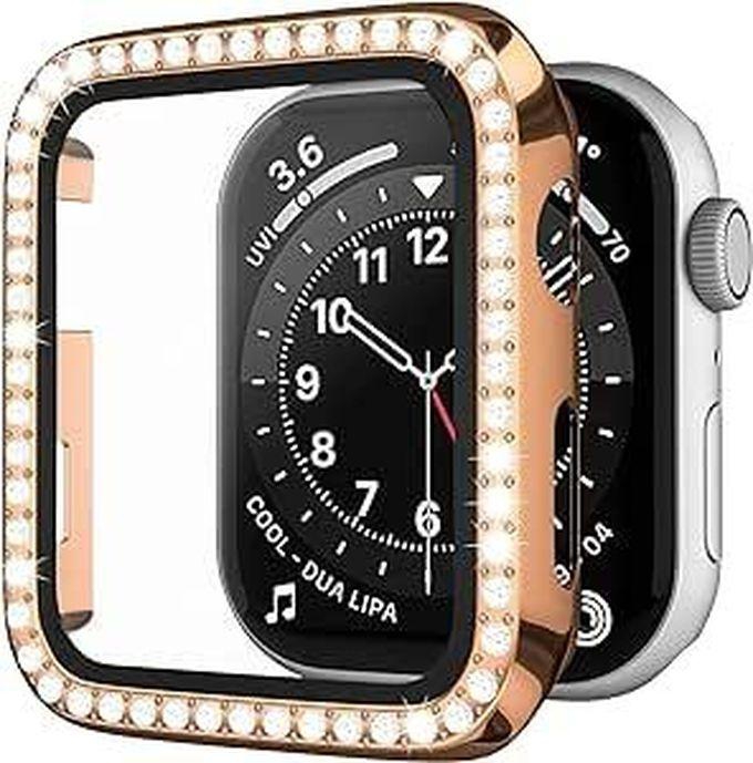 Compatible with iwatch 41mm Series 8/7 Case with Tempered Glass Screen Protector, Bling Crystal Slim Protective Cover for iWatch Women Men (Rose Gold)