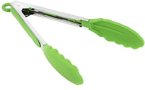 one year warranty_Silicone Kitchen Cooking Salad Serving BBQ Tongs Stainless Steel Handle Utensil Green09885670