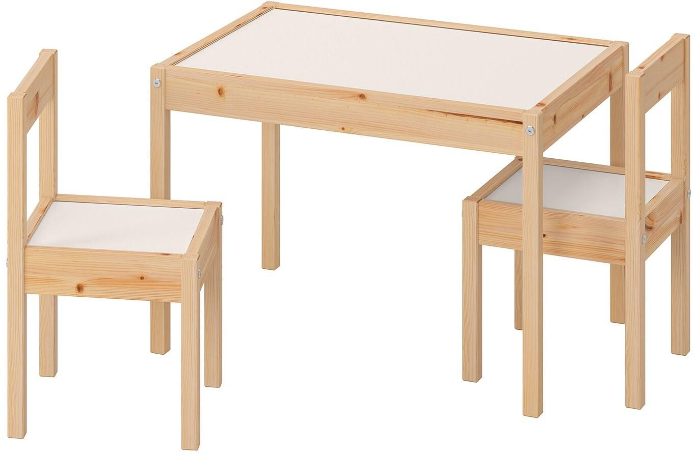 LÄTT طاولة أطفال مع كرسيين - أبيض/صنوبر