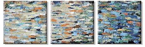 3D Hand-Painted Original Contemporary Oil Painting On Canvas, Large Knife Painted Abstract Wall Art for Home Décor, Framed and Ready to Hang 48x16 Inch 3 Pieces Palette