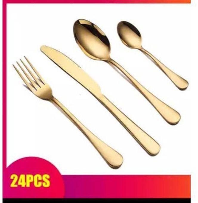 A Set Of 24pcs Gold Plated Cutlery (spoon, Fork And Knife