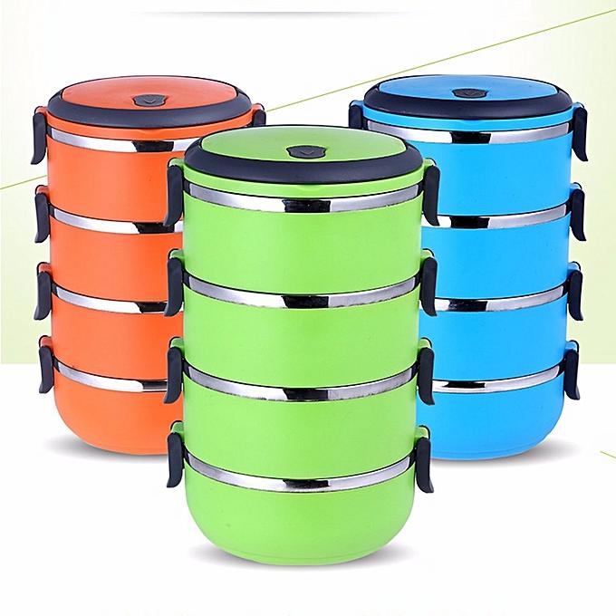 Generic Stainless Steel Insulated Lunch Box Multi-layer Round Student Lunch Box Green/4