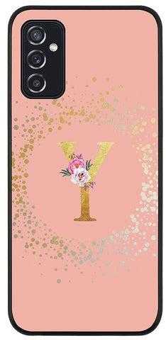 Rugged Black edge case for Samsung Galaxy M52 5G Slim fit Soft Case Flexible Rubber Edges Anti Drop TPU Gel Thin Cover - Custom Monogram Initial Letter Floral Pattern Alphabet - Y (Rose Pink )