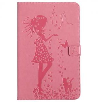 Samsung Galaxy Tab E 9.6" SM-T560 Case,Embossed [Girl Cat] Folio Flip Wallet Cover (Pink) For Galaxy Tab E 9.6" SM-T560