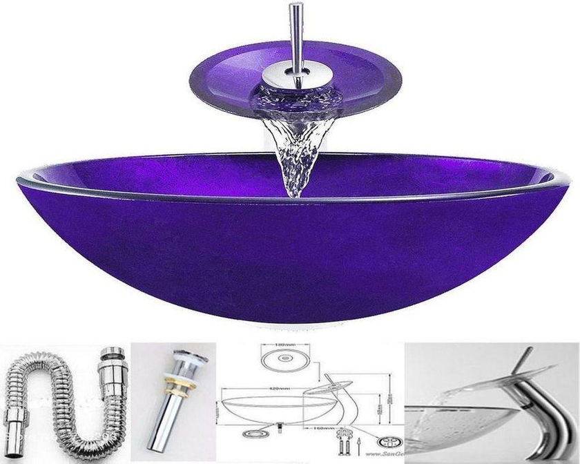 San George Design Glass Wash Basin With Waterfall Mixer + A Pop Up And Drain BBWMB 47